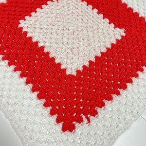 Soft Crochet Afghan Lap Blanket Lightweight White Coral Pink 35" Handmade